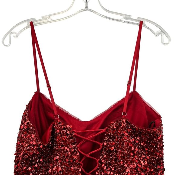 Alyce Paris 3116 A-Line Spaghetti Strap Sequin Short Dress Red Size 12 New - Picture 6 of 11
